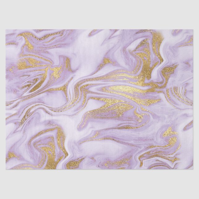Modern Light Purple, White and Gold Marble Pattern Tissue Paper (Front)