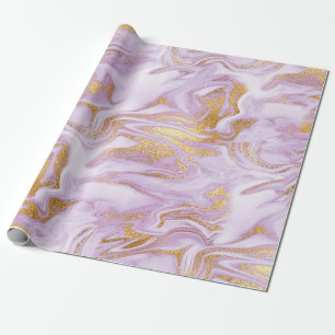Modern Light Purple, White and Gold Marble Pattern Wrapping Paper