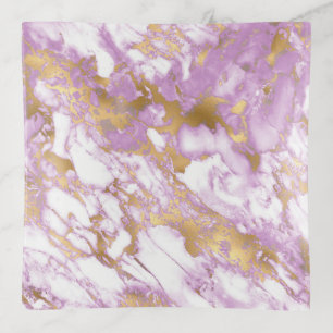 Modern Light Purple, White and Gold Marble Trinket Tray