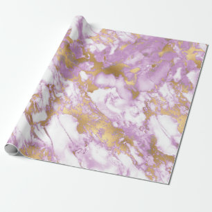 Modern Light Purple, White and Gold Marble Wrapping Paper