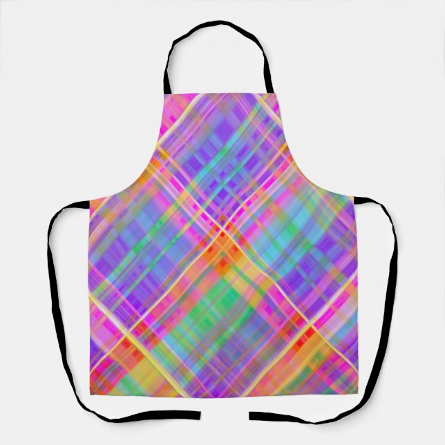 Modern Light Rainbow Color Theme Plaid Apron (Front)
