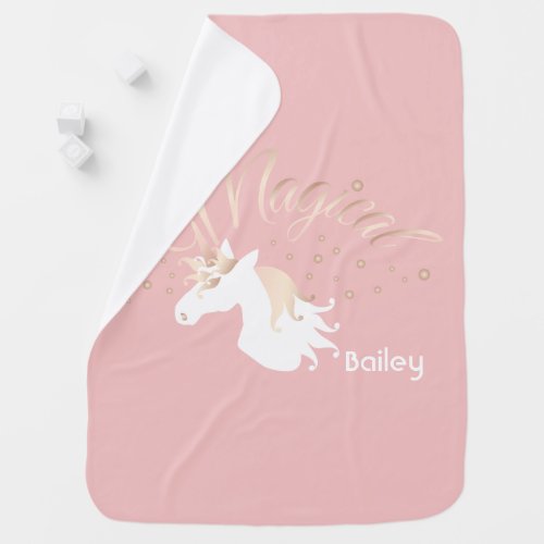 Modern Light Rose Pink White Magical Unicorn Baby Blanket
