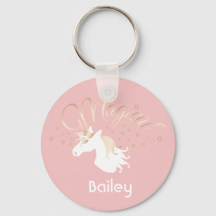 Modern Light Rose Pink White Magical Unicorn Keychain