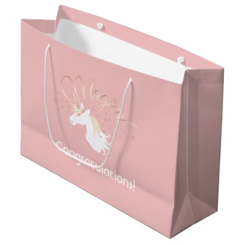 Modern Light Rose Pink White Magical Unicorn Large Gift Bag