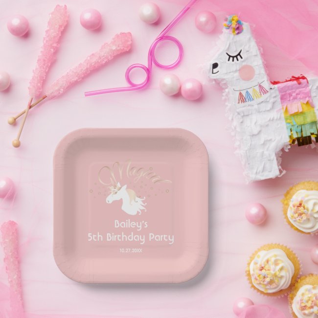 Modern Light Rose Pink White Magical Unicorn
