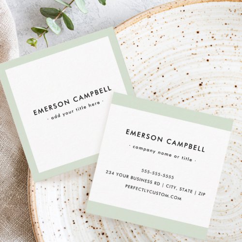 Modern light sage green border professional square business card