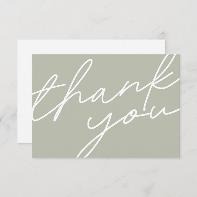 Modern Light Sage Green Calligraphy Script Wedding Thank You Card (Front/Back)