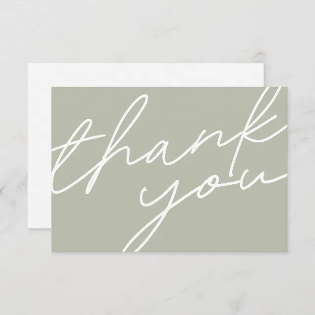 Modern Light Sage Green Calligraphy Script Wedding Thank You Card | Zazzle