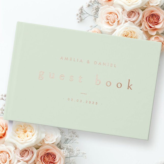 Modern light sage green wedding names date real foil guest book  (Modern light sage green wedding names date real foil guest book)