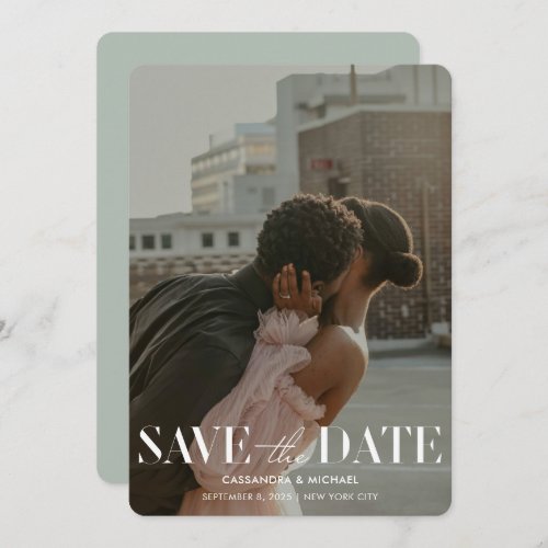 Modern Light Sage Photo QR Code Wedding Save Date Invitation