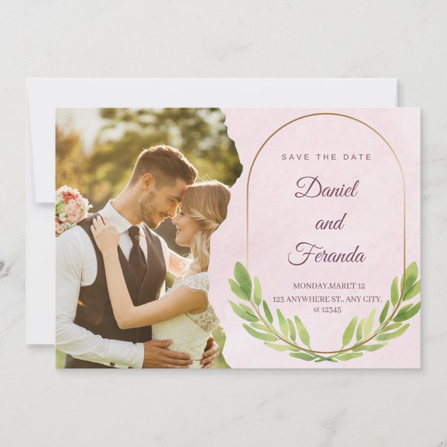 Modern Light Sage Photo Wedding Save Date Invitation (Front)