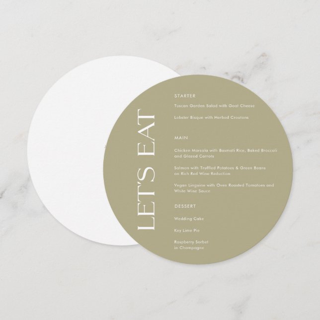 Modern Light Sage Typography Let's Eat Wedding Menu (Front/Back)
