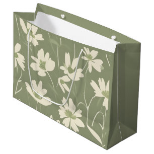 Modern Light Sage White Wildflower Large Gift Bag