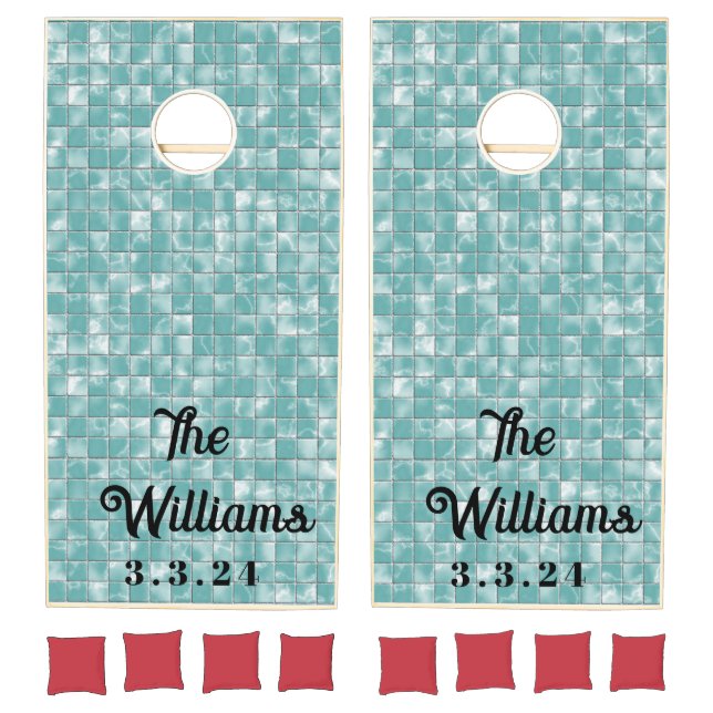 Modern Light Sea Green Granite Tiles Custom Cornhole Set (Set)