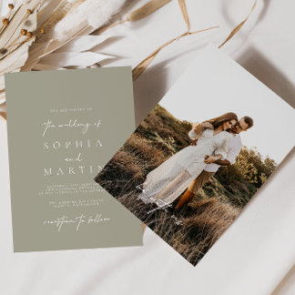 Modern Light Slate Grey Photo Wedding Invitation