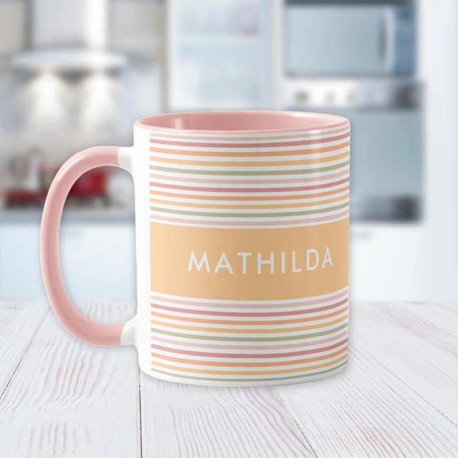 Modern light stripes mug (mug with stripes and name)