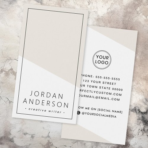 Modern light tan brown geometric business card