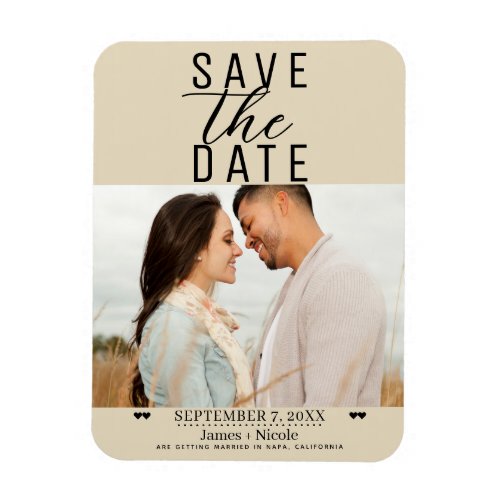Modern Light Tan Save the Date Wedding Photo Magnet