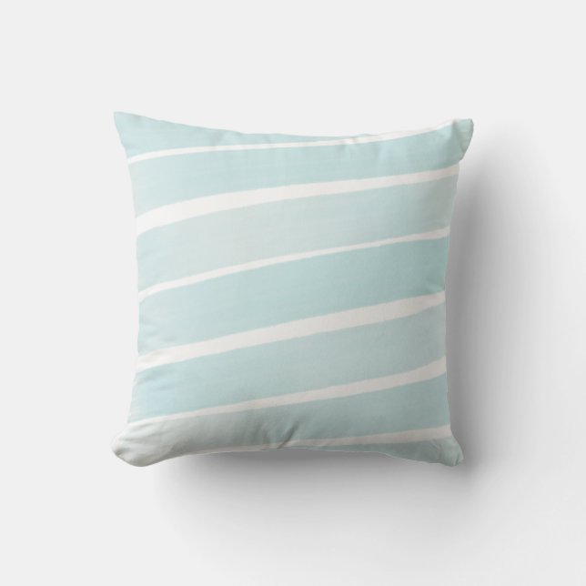 Modern Light Teal Aqua Blue Stripes Outdoor Pillow (Front)