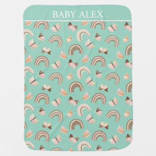 Modern Light Teal Butterflies Rainbow Custom Baby Blanket