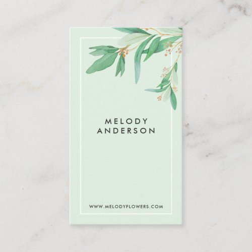 Modern light teal elegant green botanical minimal business card