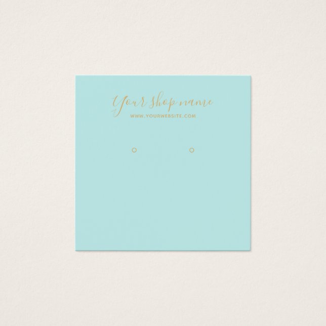 Modern light teal gold stud earring display square (Front)