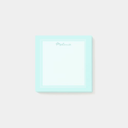 Modern Light Teal White Border Script Post_it Notes