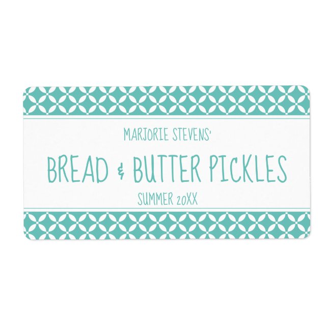 Modern Light Teal & White Canning Label (Front)