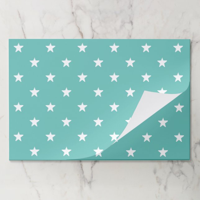 Modern light teal & white stars pattern placemats (Folded)