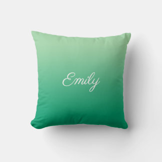 Modern Light to Dark Green Gradient Script Name Throw Pillow