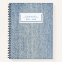 Modern Light Wash Denim Jeans Texture Name Notebook