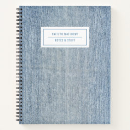 Modern Light Wash Denim Jeans Texture Name Notebook