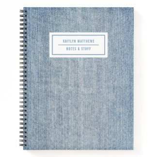 Modern Light Wash Denim Jeans Texture Name Notebook