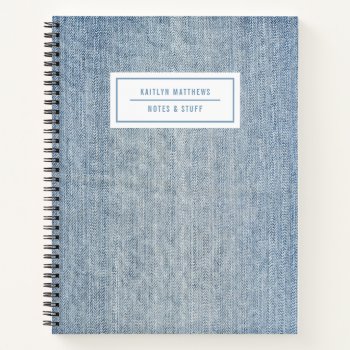 Modern Light Wash Denim Jeans Texture Name Notebook by Orabella at Zazzle