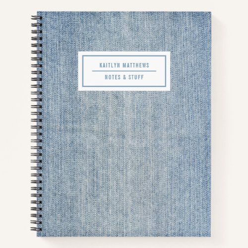 Modern Light Wash Denim Jeans Texture Name Notebook