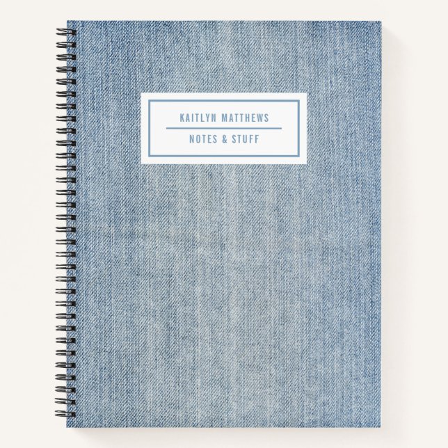Modern Light Wash Denim Jeans Texture Name Notebook (Front)
