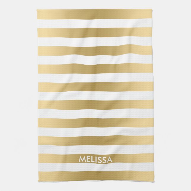 Modern Light Yellow Gold & White Stripes Pattern Towel (Vertical)