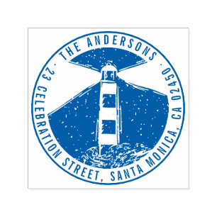 Modern Lighthouse Round Family Name Return Address Self-inking Stamp
