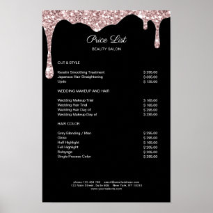 Modern Lightpink Black Glitter Preislisten Poster