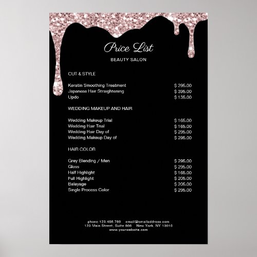 Modern Lightpink Black Glitter Preislisten Poster