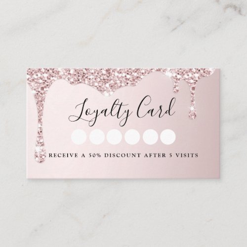 Modern Lightpink Glitter Drop Salon  Spa Loyalty Business Card