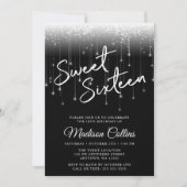 Modern Lights Black and White Sweet 16 Invitation (Front)