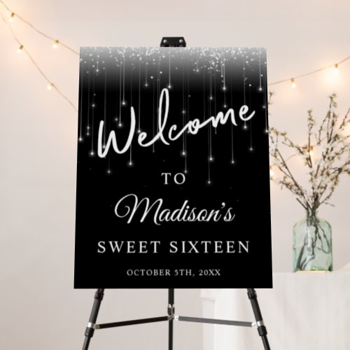 Modern Lights Black White Sweet 16 Welcome Foam Board