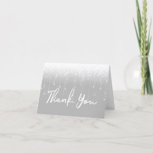 Modern Lights Gray White Sweet 16 Letterpress Thank You Card