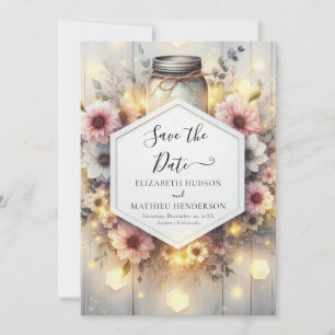 Modern Lights Mason Jar Wedding Save The Date