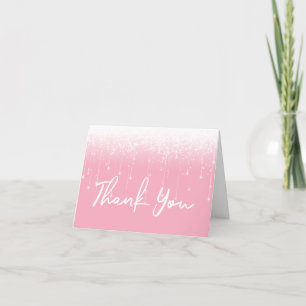 Modern Lights Pink White Sweet 16 Letterpress Thank You Card
