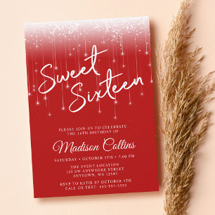 Modern Lights Red Sweet 16 Invitation