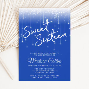 Modern Lights Royal Blue Sweet 16 Invitation