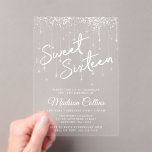 Modern Lights Sweet 16  Acrylic Invitations<br><div class="desc">Modern sweet 16 acrylic invitation design featuring faux sparkle lights and trendy script font.</div>