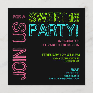 Modern Lights Sweet 16 Birthday Party Invitation